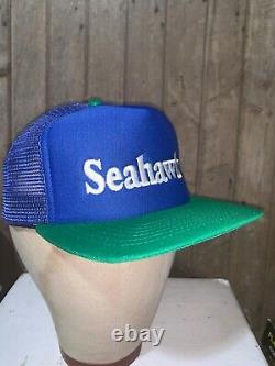 VINTAGE Rare 80s Seattle Seahawks NFL Football Blue Trucker Hat Snapback Cap