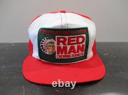 VINTAGE Red Man Hat Cap Snap Back White Red Patch Chewing Tobacco Trucker Mens