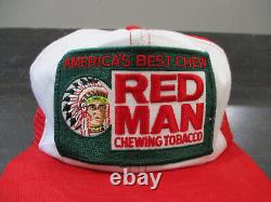 VINTAGE Red Man Hat Cap Snap Back White Red Patch Chewing Tobacco Trucker Mens