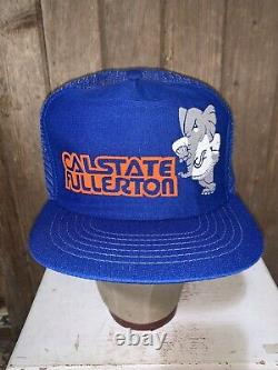 VINTAGE Very Rare 80s Cal State Fullerton Blue NCAA Trucker Cap Hat Snapback