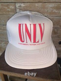 VINTAGE Very Rare 80s UNLV Runnin' Rebels White NCAA Trucker Cap Hat Snapback
