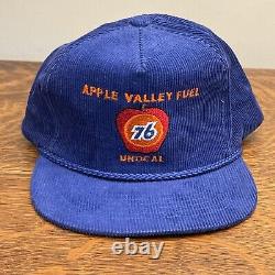 VTG 1980's 76 Unocal APPLE VALLEY FUEL Corduroy Blue Snapback Trucker Hat MINT
