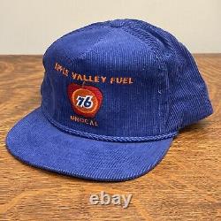 VTG 1980's 76 Unocal APPLE VALLEY FUEL Corduroy Blue Snapback Trucker Hat MINT