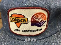 VTG 1987 Consol United Way Denim Patch Trucker Trucking Hat Cap Made USA 80s U