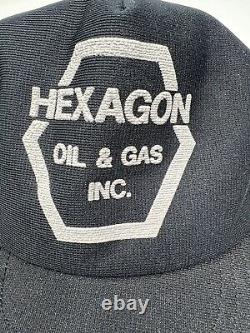 VTG 3 Stripes Scrambled Eggs Mesh Trucker Hat Cap Snapback Hexagon Oil Gas USA
