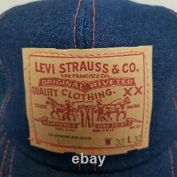 VTG 80s 90s Levi's Levi Strauss 501 Patch Denim Trucker Hat Cap Snapback Blue