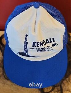 VTG 80s Kendall Drilling Co Inc Snapback Trucker Hat Cap Evansville Indiana OIL
