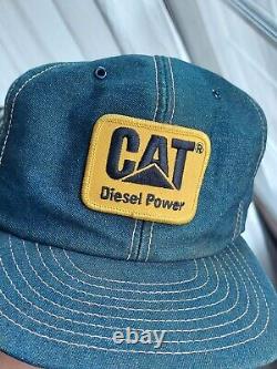 VTG CAT Denim Trucker Hat Diesel Power 80s Patch Snapback Cap Louisville MFG USA