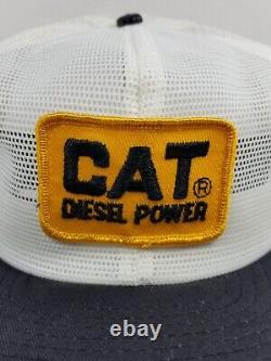 VTG CAT Hat Rare Caterpillar Patch Black White Mesh Snapback 70s Trucker Cap USA