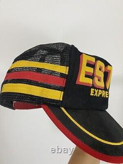VTG ESTES Express Lines 3 Stripe Trucker Hat Cap Black Red Snap Back USA