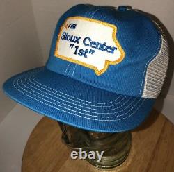 VTG FNB SIOUX CENTER 1st 80s USA K-Products Trucker Hat Cap Snapback BANK Iowa