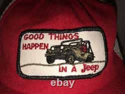 VTG GOOD THINGS HAPPEN IN A JEEP 70s 80s USA Red White Trucker Hat Cap Snapback