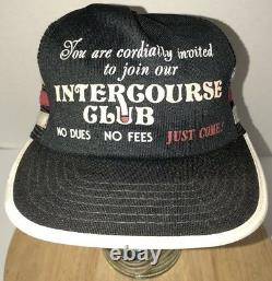VTG INTERCOURSE CLUB SEX 70s 80s USA 3 Side Stripes Trucker Hat Cap Snapback WOW