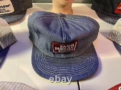 VTG LOT SnapBack Trucker Farm Hat Cap Blue + Red Denim Patch All Made In USA