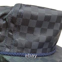 VTG Navy Blue Checked Trucker Hat Snapback Adjustable Strap Rope USA Cap 80s