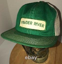 VTG POWDER RIVER 80s USA K-Brand K-Products Green White Trucker Hat Cap Snapback