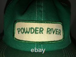 VTG POWDER RIVER 80s USA K-Brand K-Products Green White Trucker Hat Cap Snapback