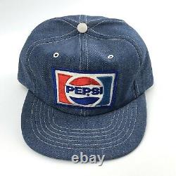 VTG Pepsi Cola Patch Denim Snapback Trucker Hat Cap Made In USA Soda Pop LL