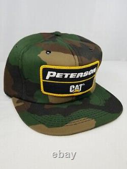 VTG Peterson CAT Hat Caterpillar Camo Patch Foam Snapback 80s Trucker Cap USA