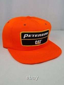 VTG Peterson CAT Hat Caterpillar Orange Patch Foam Snapback 80s Trucker Cap USA