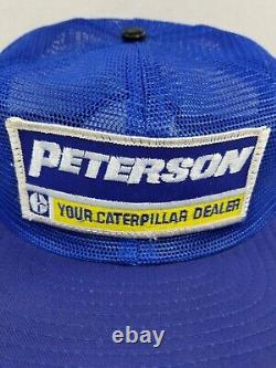 VTG Peterson Caterpillar Hat Rare Patch Blue Full Mesh Snapback 70s Trucker Cap