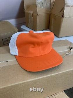 VTG Trucker Hat LOT of 20 Blank Orange Mesh Snapback Cap Polyester 80s Deadstock