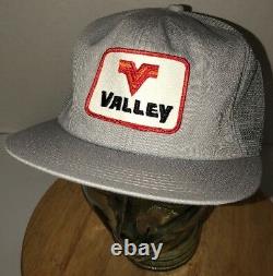 VTG VALLEY 80s USA K-Products Gray Trucker Hat Cap Snapback Feed Seed FARMING