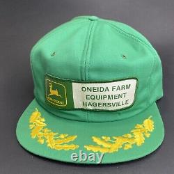 Vintage 1980s John Deere Gold Leaf Brim Hagersville Ontario Snapback Trucker Hat