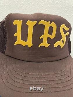 Vintage 1980s UPS Old English Fonts Plain Logo RARE Trucker Snapback Hat M/L