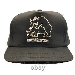 Vintage 1990 RHino huMpers Trucker Hat Leather Strap Snapback Cap Rock MusicBand