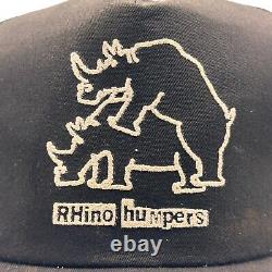 Vintage 1990 RHino huMpers Trucker Hat Leather Strap Snapback Cap Rock MusicBand