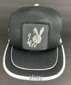 Vintage 3 Side Stripe Mesh Trucker Hat Snapback RARE Bunny Rabbit Patch Cap