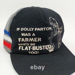 Vintage 3 Stripe Trucker Hat Dolly Parton Farmer Country Snapback Cap USA Made