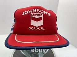 Vintage 3 stripe Johnson's Chevron Oil Gas Hat Cap Snap Back Gas Oil Trucker