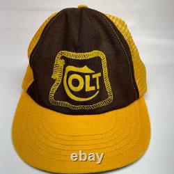 Vintage 70's Colt Firearm YellowithBrown Snapback Mesh Trucker Hat/Cap. Rare