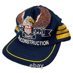 Vintage 70s 80s 3 Stripe Top Gun Eagle Mesh Snapback Trucker Hat Cap Made In USA