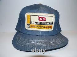 Vintage 70s 80s K Brand Caterpillar Patch Denim Snapback Trucker Hat Cap USA