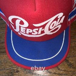 Vintage 70s 80s Pepsi-Cola 3 Three Stripe Trucker Hat Cap Mesh Made In USA RARE