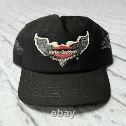 Vintage 70s Harley Davidson Wings Logo Mesh Trucker Snapback Hat Cap Made in USA