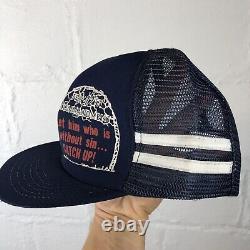 Vintage 70s Two Stripe 12th Commandment Without Sin Sex Mesh Trucker Cap Hat