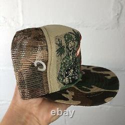 Vintage 70s Vietnam Camo I Served My Time In Hell Mesh Trucker Cap Hat USA Made