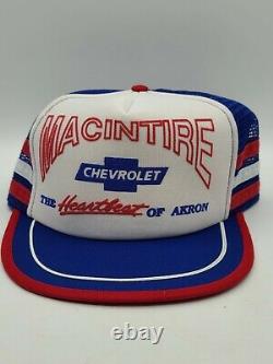 Vintage 80's Akron Chevrolet 3 Stripe Snapback Trucker Hat Cap Made In USA, NOS