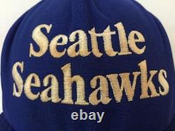 Vintage 80s 90s Seattle Seahawks NFL Blue Adjustable Snap Back Trucker Hat Cap