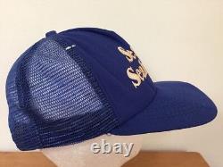 Vintage 80s 90s Seattle Seahawks NFL Blue Adjustable Snap Back Trucker Hat Cap