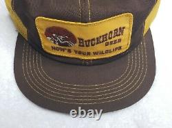 Vintage 80s Buckhorn Beer K-Products Big Patch Mesh Snapback Trucker Hat Cap