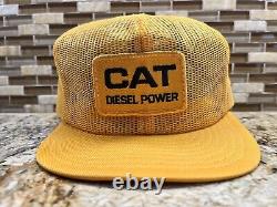 Vintage 80s CAT DIESEL POWER Snapback Mesh Hat Patch Caterpillar Trucker USA CAP