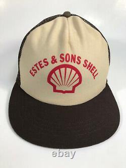 Vintage 80s ESTES & SONS SHELL Gas Station Hat Trucker Snapback Baseball Cap USA