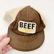 Vintage 80s K-products Beef Is Best Snapback Mesh Trucker Patch Hat Cap Brown