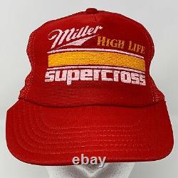 Vintage 80s Miller High Life Beer Supercross Bike Snapback Trucker Hat Mesh Cap