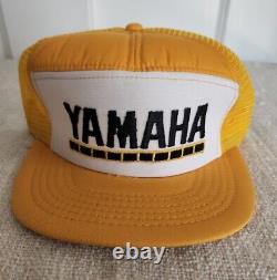 Vintage 80s New Dead Stock Yamaha SnapBack Mesh Hat Cap YA YOUNG Yellow Trucker
